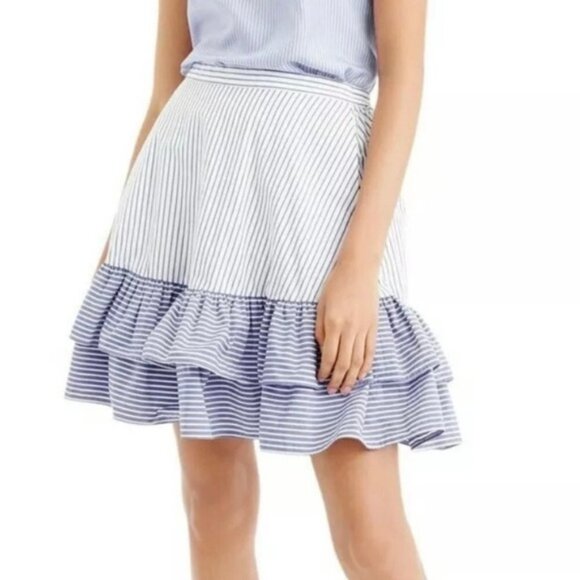 J. Crew 100% Cotton White & Blue Mini Ruffle Skirt - Picture 13 of 14